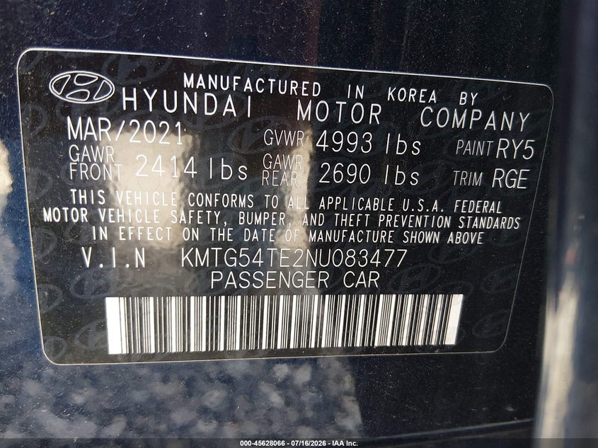 2022 Genesis G70 VIN KMTG54TE2NU083477 IAAI salvage auction — RIGHT SIDE, Salvage (West Virginia), sold $11,300 on 2026-08-19 (photo 9)