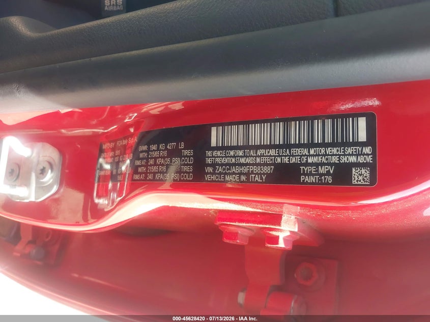 2015 Jeep Renegade VIN ZACCJABH9FPB83887 IAAI salvage auction — NORMAL WEAR, Clear (Virginia), sold $1,075 on 2026-08-07 (photo 9)