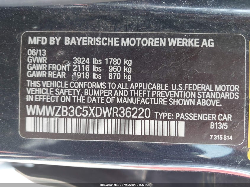 2013 Mini Countryman VIN WMWZB3C5XDWR36220 IAAI salvage auction — NORMAL WEAR, Clear (Illinois), sold $650 on 2026-07-29 (photo 9)