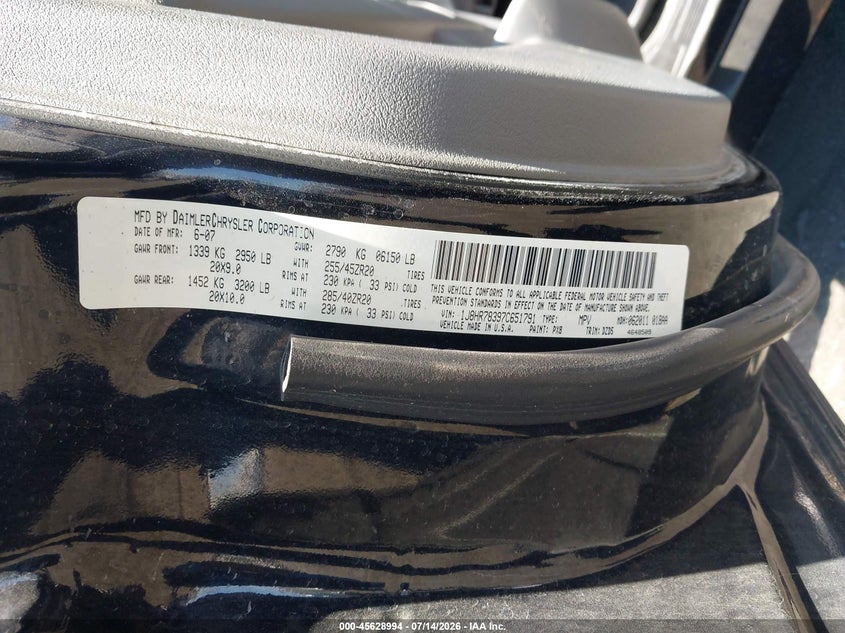 2007 Jeep Grand cherokee VIN 1J8HR78397C651791 IAAI salvage auction — REAR END, Salvage Certificate (California), sold $7,750 on 2026-07-31 (photo 9)