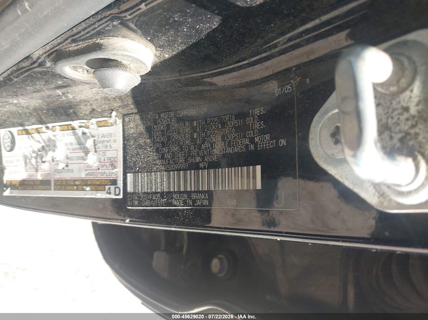 2005 Toyota Highlander VIN JTEEP21AX50099997 IAAI salvage auction — NORMAL WEAR, Clear (Colorado), sold $25 on 2026-07-28 (photo 9)