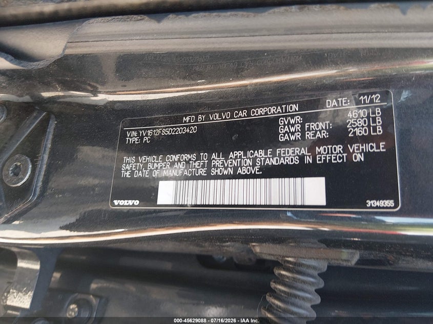 2013 Volvo S60 VIN YV1612FS5D2203420 IAAI salvage auction — FRONT END, Salvage (Ohio), sold $625 on 2026-08-12 (photo 9)