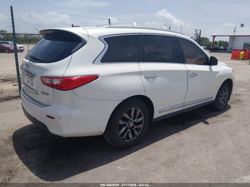2014 Infiniti Qx60 VIN 5N1AL0MN7EC529366 IAAI salvage auction — NORMAL WEAR, Reconstructed (Louisiana), sold $950 on 2026-08-03 (photo 4)