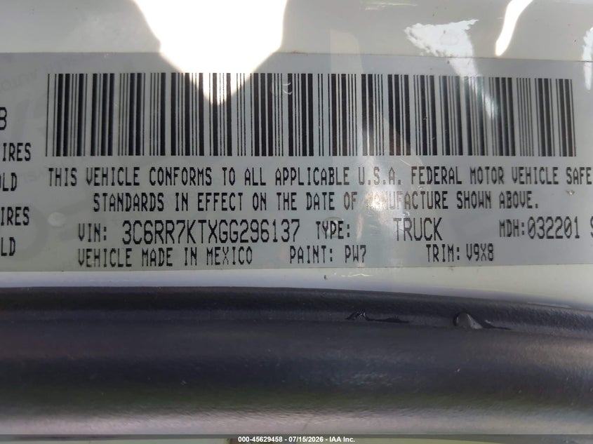 2016 Ram 1500 VIN 3C6RR7KTXGG296137 IAAI salvage auction — REAR END, Salvage - Greater Than 75% (Maryland), sold $1,800 on 2026-08-03 (photo 9)
