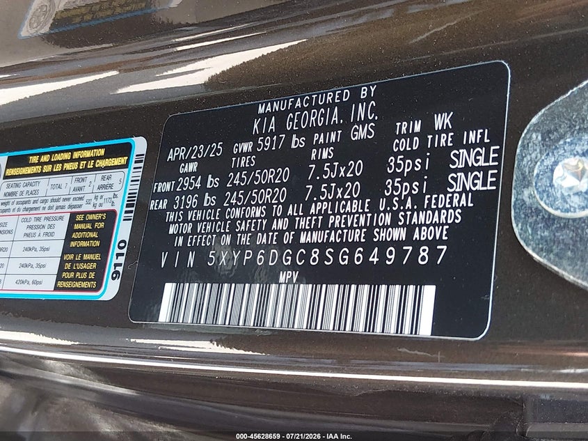 2025 Kia Telluride VIN 5XYP6DGC8SG649787 IAAI salvage auction — SIDE, Salvage (Idaho), sold $14,225 on 2026-09-15 (photo 9)