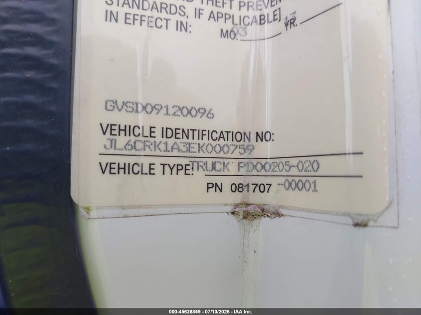 2014 Mitsubishi fuso truck Fe VIN JL6CRK1A3EK000759 IAAI salvage auction — Unknown, Salvage (Ohio), sold $525 on 2026-07-29 (photo 8)