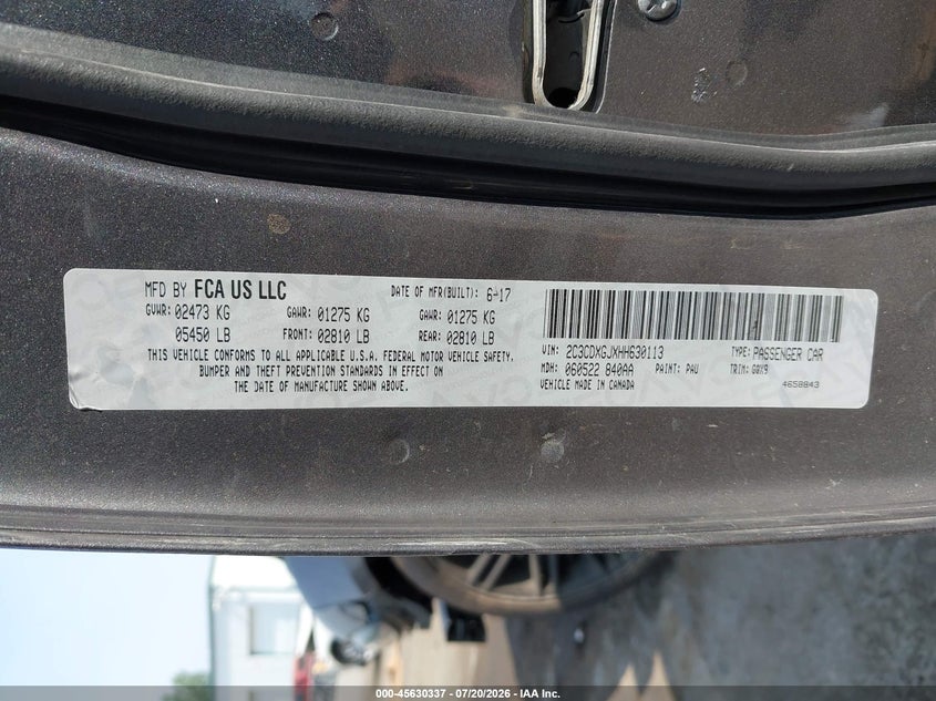 2017 Dodge Charger VIN 2C3CDXGJXHH630113 IAAI salvage auction — FRONT END, Clear (Michigan), sold $11,975 on 2026-09-13 (photo 9)