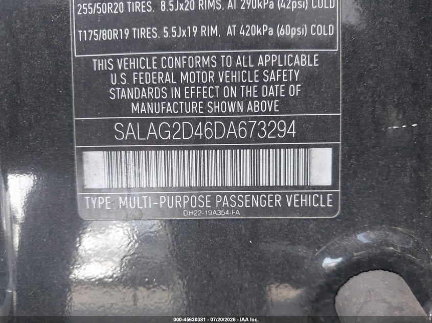 2013 Land rover Lr4 VIN SALAG2D46DA673294 IAAI salvage auction — SIDE, Wait Title, sold $675 on 2026-07-29 (photo 9)