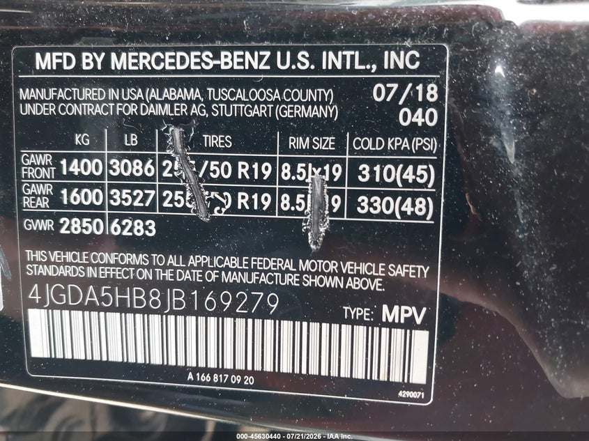 2018 Mercedes-benz Gle VIN 4JGDA5HB8JB169279 IAAI salvage auction — REAR END, Salvage (Massachusetts), sold $6,550 on 2026-08-19 (photo 9)