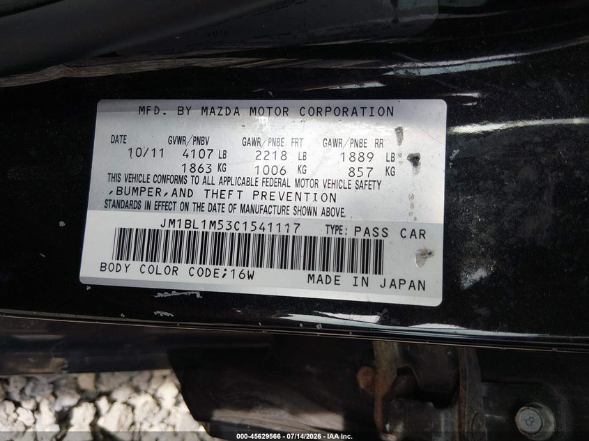 2012 Mazda 3 VIN JM1BL1M53C1541117 IAAI salvage auction — NORMAL WEAR, Clear (South Carolina), sold $25 on 2026-07-28 (photo 9)