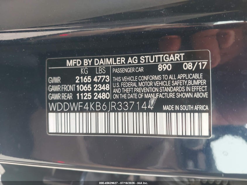 2018 Mercedes-benz C-klasse VIN WDDWF4KB6JR337144 IAAI salvage auction — SIDE, Wait Title, sold $5,600 on 2026-08-10 (photo 9)
