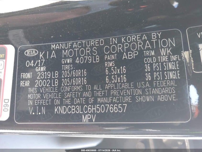 2017 Kia Niro VIN KNDCB3LC6H5076657 IAAI salvage auction — FRONT END, Salvage Title, sold $25 on 2026-08-02 (photo 9)