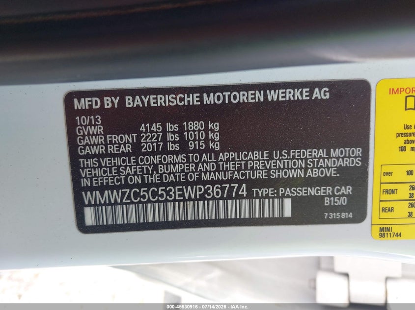 2014 Mini Countryman VIN WMWZC5C53EWP36774 IAAI salvage auction — NORMAL WEAR, Clear (Kansas), sold $1,900 on 2026-07-29 (photo 9)
