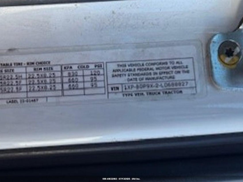 2020 Peterbilt 579 VIN 1XPBDP9X2LD688827 IAAI salvage auction — REPOSSESSION, Clear (Colorado), sold $15,650 on 2026-07-15 (photo 9)