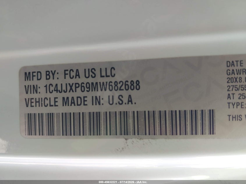 2021 Jeep Wrangler / VIN 1C4JJXP69MW682688 IAAI salvage auction — RIGHT SIDE, Salvage (Texas), sold $8,550 on 2026-07-30 (photo 9)