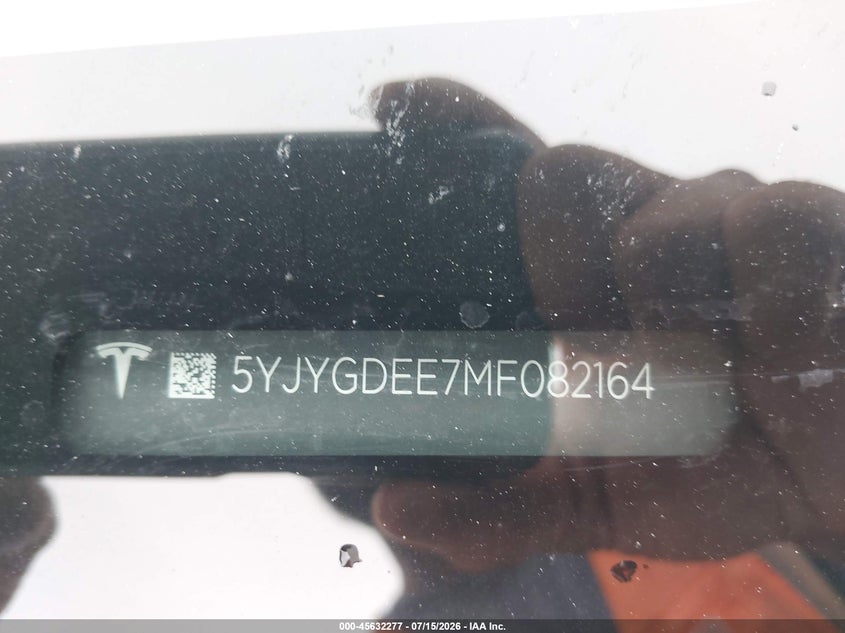 2021 Tesla Model y VIN 5YJYGDEE7MF082164 IAAI salvage auction — FRONT END, Wait Title, sold $7,100 on 2026-08-29 (photo 9)