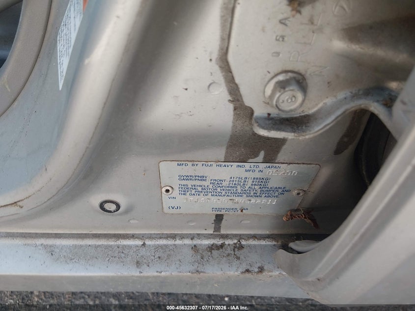 2001 Subaru Forester VIN JF1SF65671H722811 IAAI salvage auction — NORMAL WEAR, Clear (Colorado), sold $25 on 2026-07-28 (photo 9)