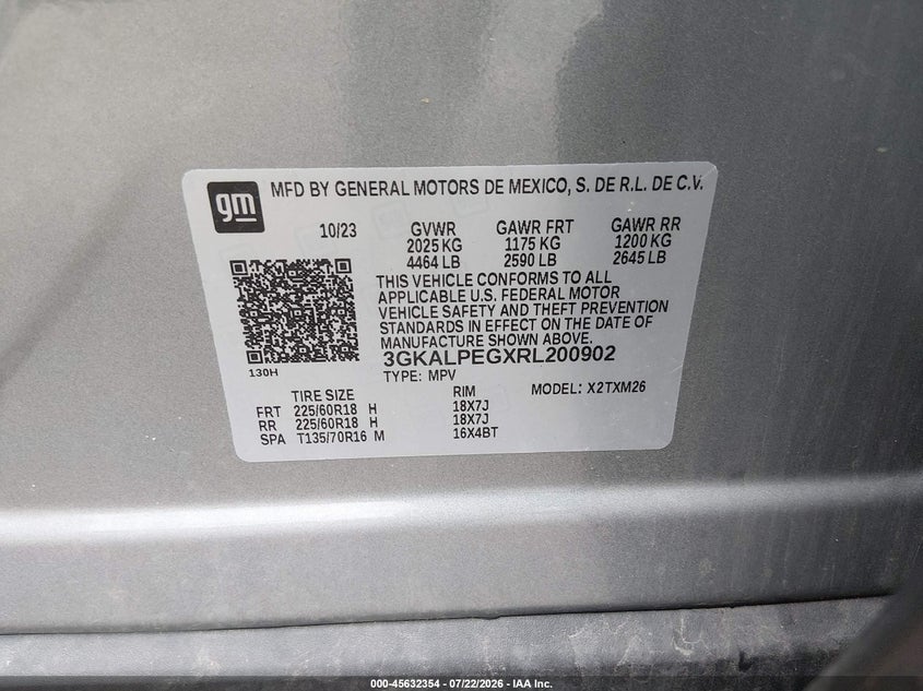 2024 Gmc Terrain VIN 3GKALPEGXRL200902 IAAI salvage auction — REAR END, Wait Title, sold $11,100 on 2026-07-30 (photo 9)