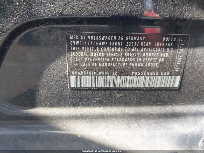 2014 Volkswagen Golf VIN WVWDB7AJ8EW006192 IAAI salvage auction — FRONT END, Salvage (California), sold $725 on 2026-08-06 (photo 9)