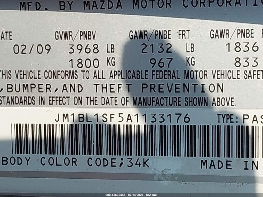 2010 Mazda 3 VIN JM1BL1SF5A1133176 IAAI salvage auction — NORMAL WEAR, Clear (Michigan), sold $1,825 on 2026-07-16 (photo 9)