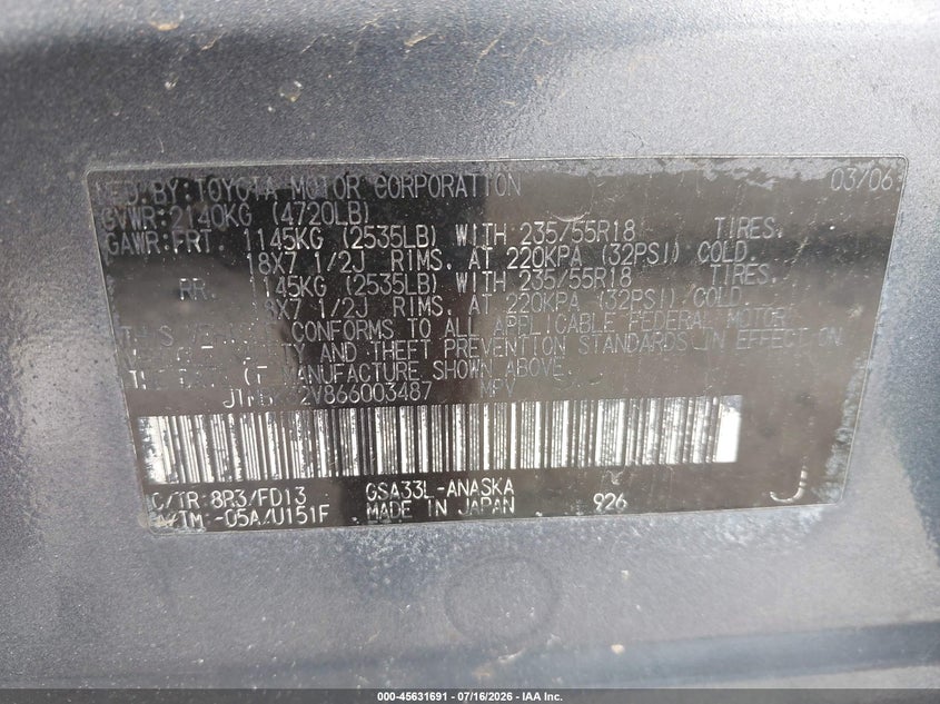 2006 Toyota Rav4 VIN JTMBK32V866003487 IAAI salvage auction — NORMAL WEAR, Original (Ohio), sold $25 on 2026-07-28 (photo 9)