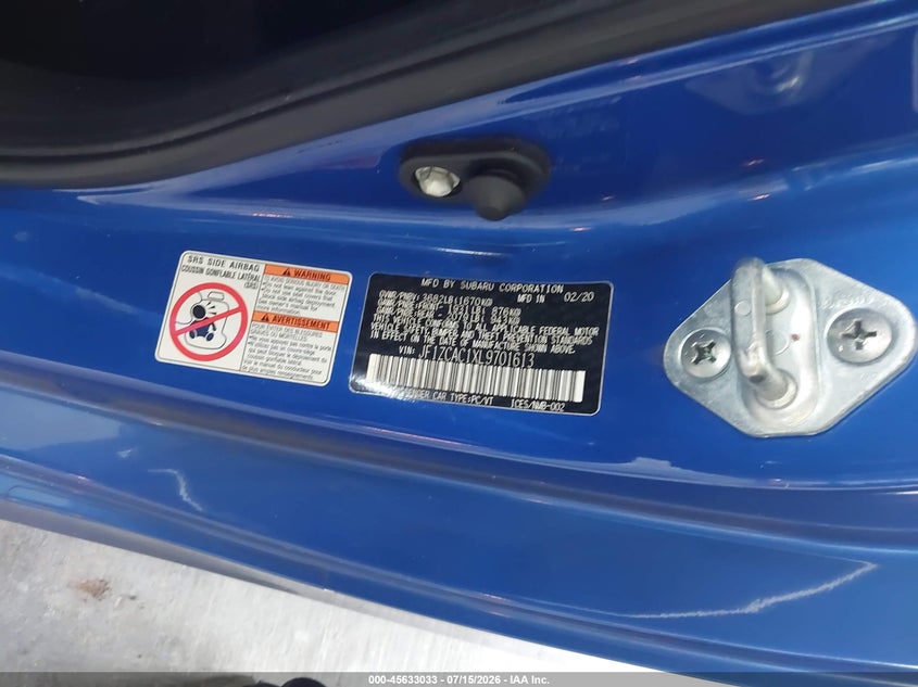 2020 Subaru Brz VIN JF1ZCAC1XL9701613 IAAI salvage auction — REAR END, Salvage Title, sold $3,950 on 2026-08-02 (photo 9)