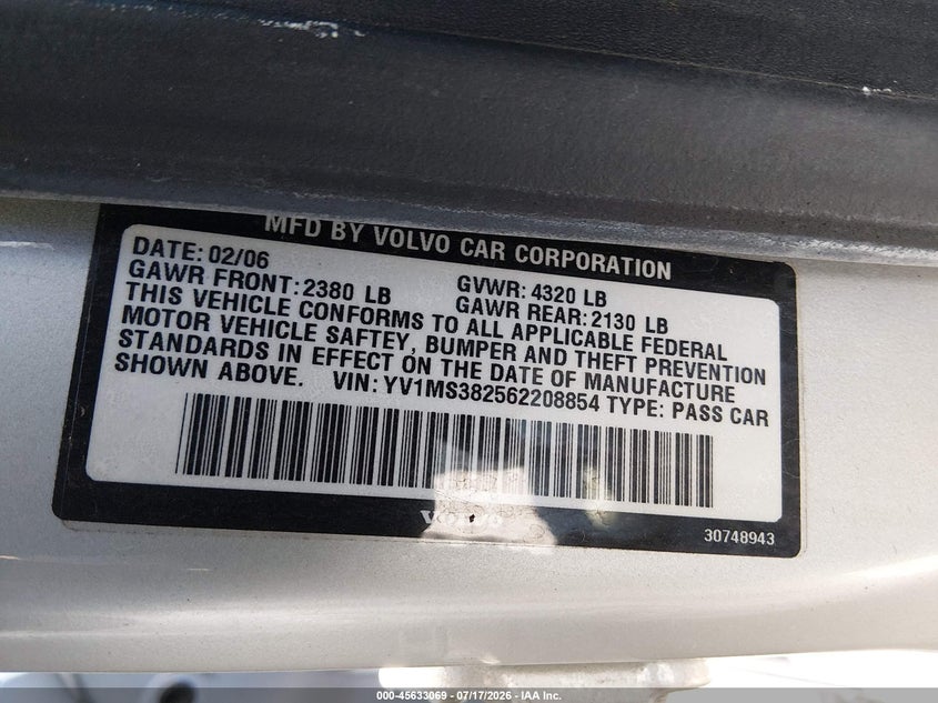2006 Volvo S40 VIN YV1MS382562208854 IAAI salvage auction — NORMAL WEAR, Clear - Public Restricted (Oregon), sold $100 on 2026-07-27 (photo 9)