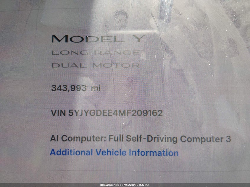 2021 Tesla Model y VIN 5YJYGDEE4MF209162 IAAI salvage auction — NORMAL WEAR, Clear (Colorado), sold $1,550 on 2026-07-30 (photo 7)