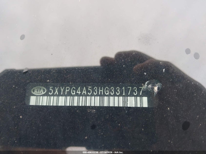 2017 Kia Sorento VIN 5XYPG4A53HG331737 IAAI salvage auction — NORMAL WEAR, Original (Texas), sold $1,175 on 2026-07-28 (photo 9)