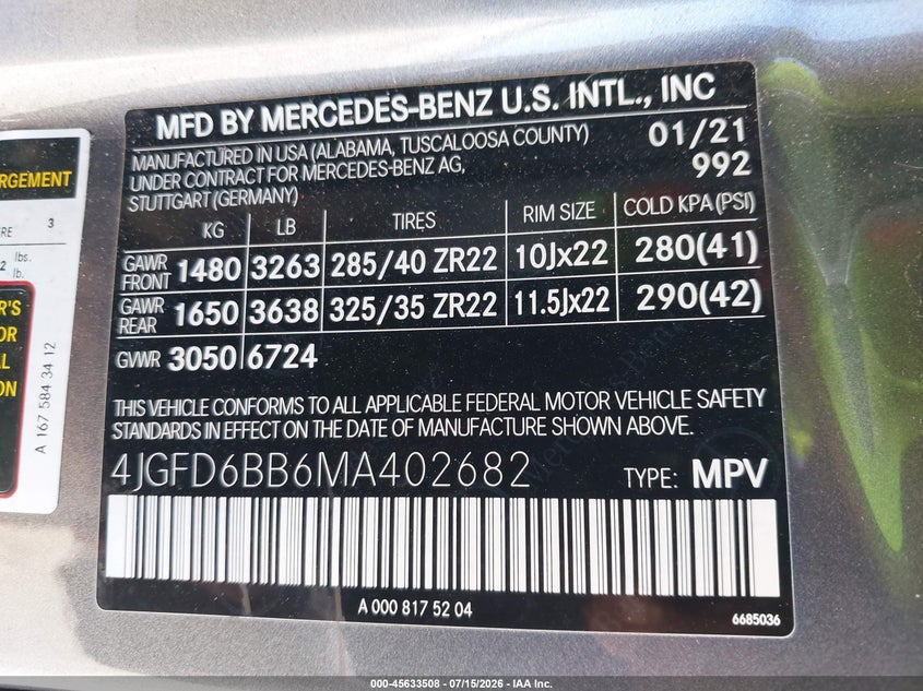 2021 Mercedes-benz Amg gle coupe VIN 4JGFD6BB6MA402682 IAAI salvage auction — SIDE, Salvage (California), sold $23,500 on 2026-07-28 (photo 9)
