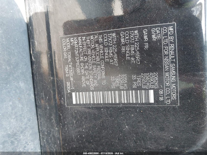 2018 Nissan Rogue VIN KNMAT2MT3JP621687 IAAI salvage auction — FRONT END, Clear (Kansas), sold $3,000 on 2026-07-22 (photo 9)
