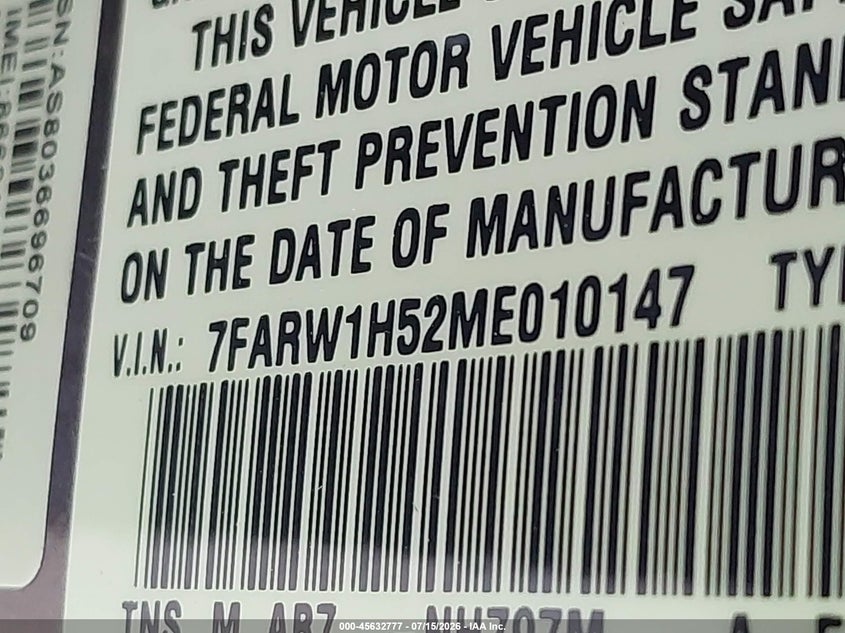 2021 Honda Cr-v VIN 7FARW1H52ME010147 IAAI salvage auction — REAR END, Salvage (Texas), sold $6,500 on 2026-07-24 (photo 9)