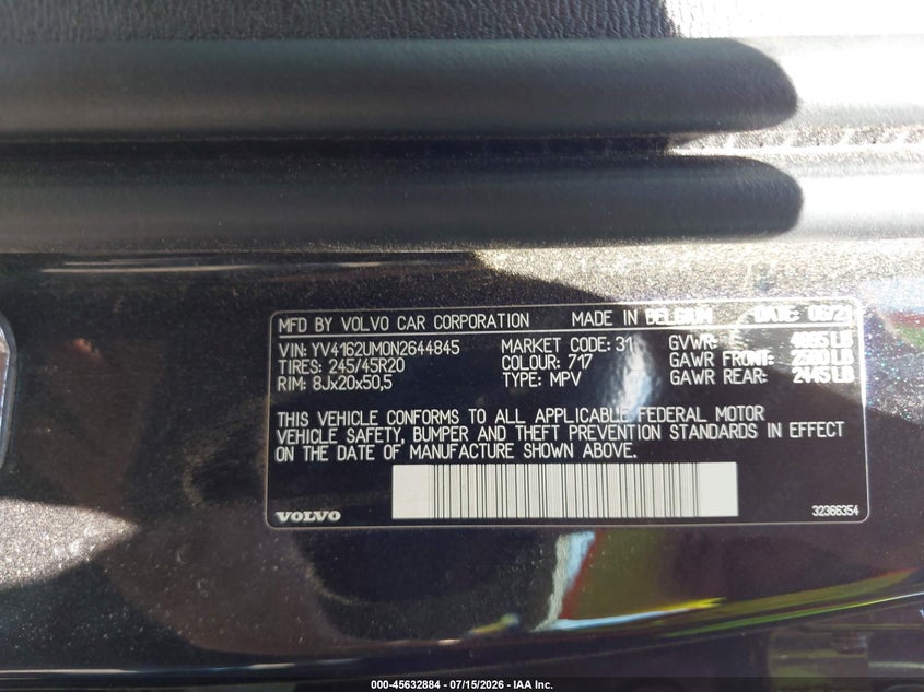 2022 Volvo Xc40 VIN YV4162UM0N2644845 IAAI salvage auction — FRONT END, Salvage Title, sold $975 on 2026-08-18 (photo 9)