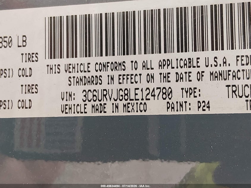 2020 Ram Promaster city VIN 3C6URVJG8LE124780 IAAI salvage auction — LEFT & RIGHT, Salvage Title, sold $5,000 on 2026-07-26 (photo 9)