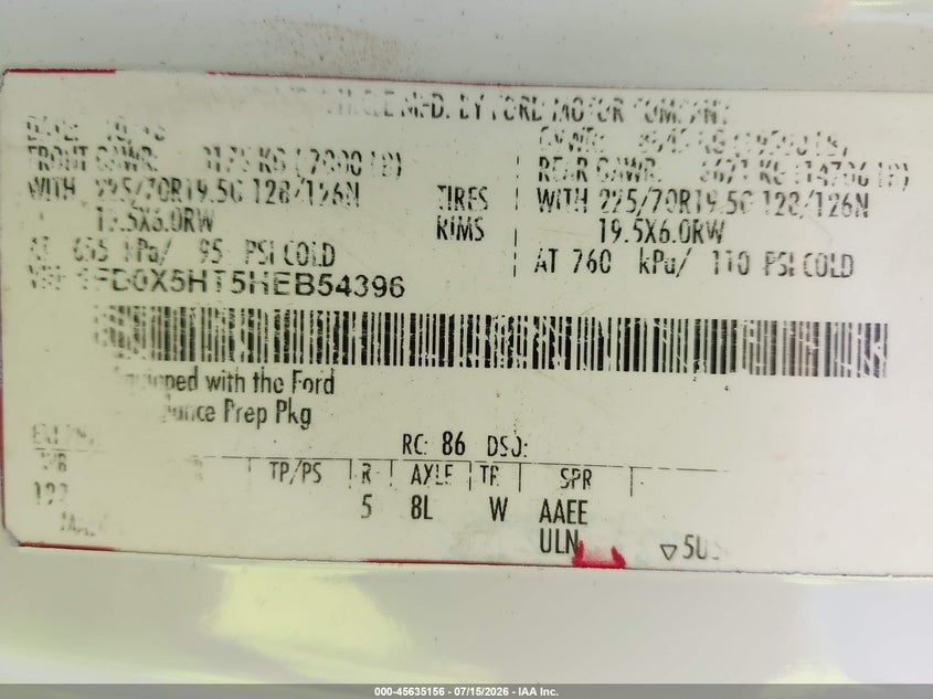 2017 Ford F-550 super duty VIN 1FD0X5HT5HEB54396 IAAI salvage auction — UNKNOWN, Clear (Michigan), sold $4,400 on 2026-07-19 (photo 8)