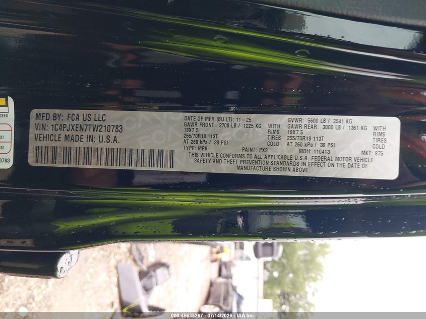 2026 Jeep Wrangler / VIN 1C4PJXEN7TW210783 IAAI salvage auction — FRONT END, Salvage Title, sold $18,925 on 2026-07-30 (photo 9)