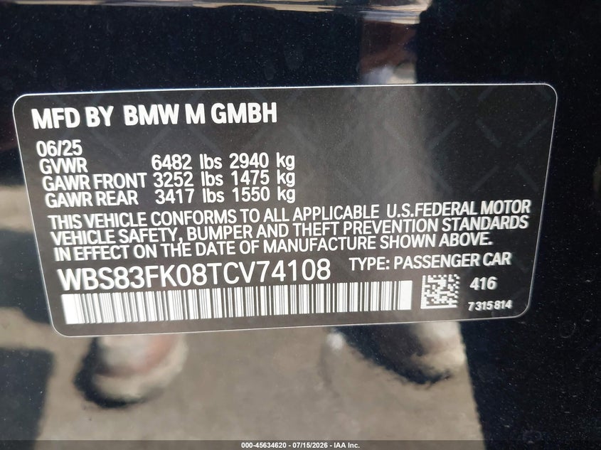 2026 BMW M5 VIN WBS83FK08TCV74108 IAAI salvage auction — FRONT END, Clear (Michigan), sold $5,100 on 2026-08-26 (photo 9)