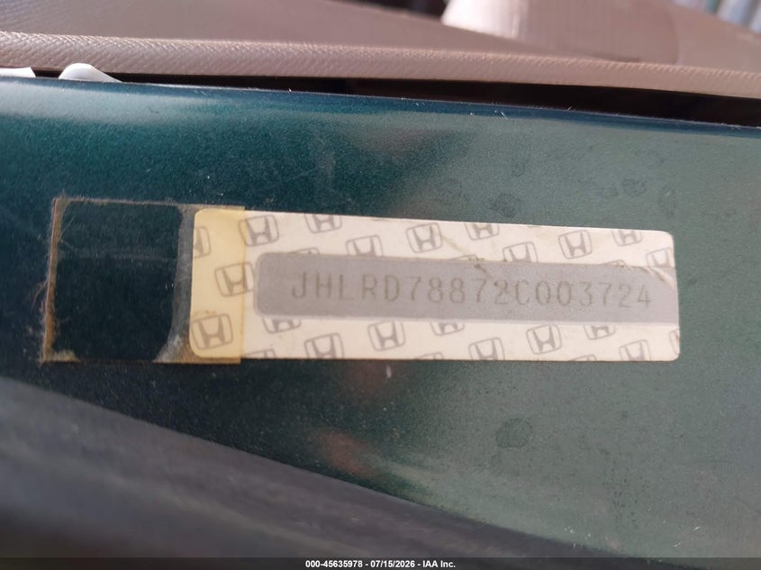 2002 Honda Cr-v VIN JHLRD78872C003724 IAAI salvage auction — NORMAL WEAR, Clear (Virginia), sold $850 on 2026-07-31 (photo 9)