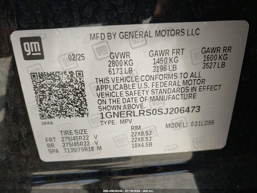 2025 Chevrolet Traverse VIN 1GNERLRS0SJ206473 IAAI salvage auction — FRONT END, Salvage Title, sold $19,300 on 2026-09-15 (photo 9)