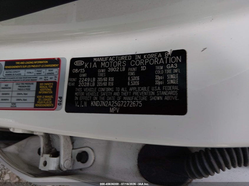 2016 Kia Soul VIN KNDJN2A25G7272675 IAAI salvage auction — REAR END, Salvage Title, sold $475 on 2026-10-02 (photo 9)