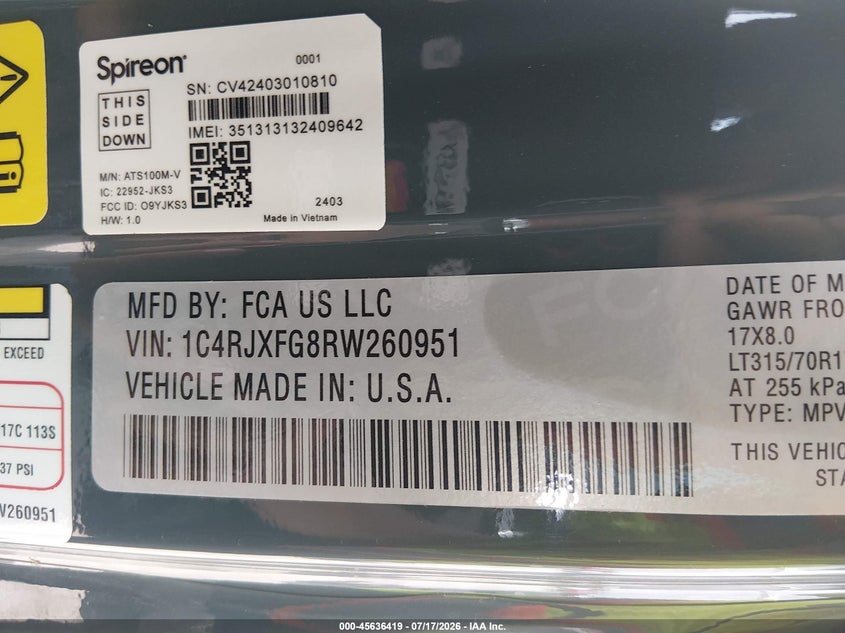 2024 Jeep Wrangler / VIN 1C4RJXFG8RW260951 IAAI salvage auction — LEFT FRONT, Salvage Title, sold $23,100 on 2026-08-07 (photo 9)