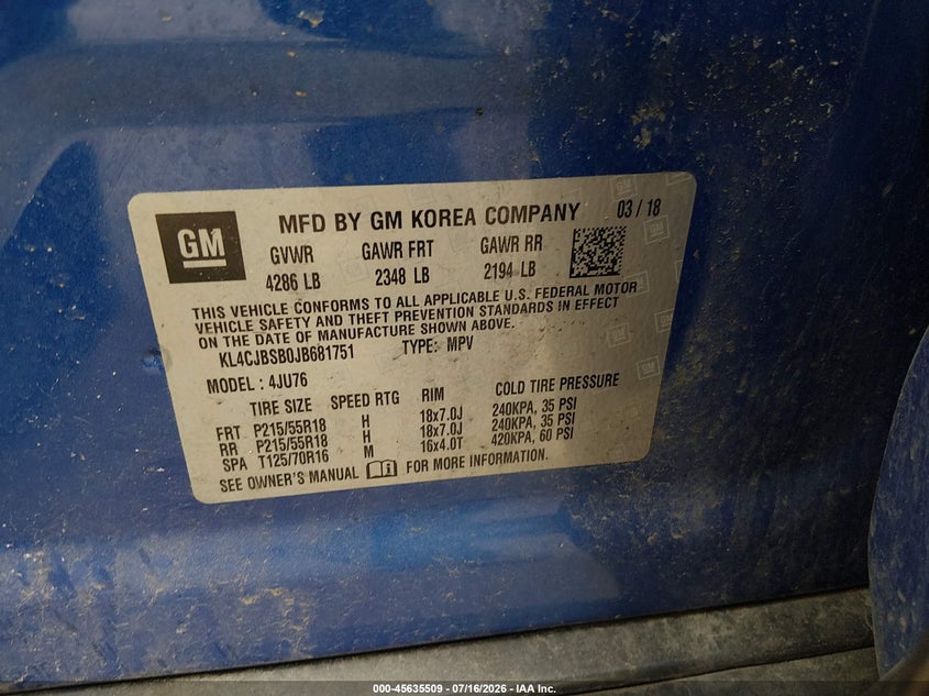 2018 Buick Encore VIN KL4CJBSB0JB681751 IAAI salvage auction — FRONT END, Salvage (Ohio), sold $475 on 2026-08-23 (photo 9)