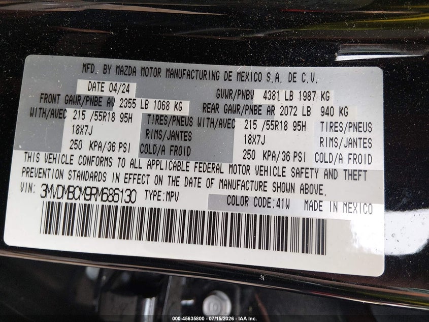 2024 Mazda Cx-30 VIN 3MVDMBCM9RM686130 IAAI salvage auction — SIDE, Salvage Title, sold $7,800 on 2026-08-29 (photo 9)