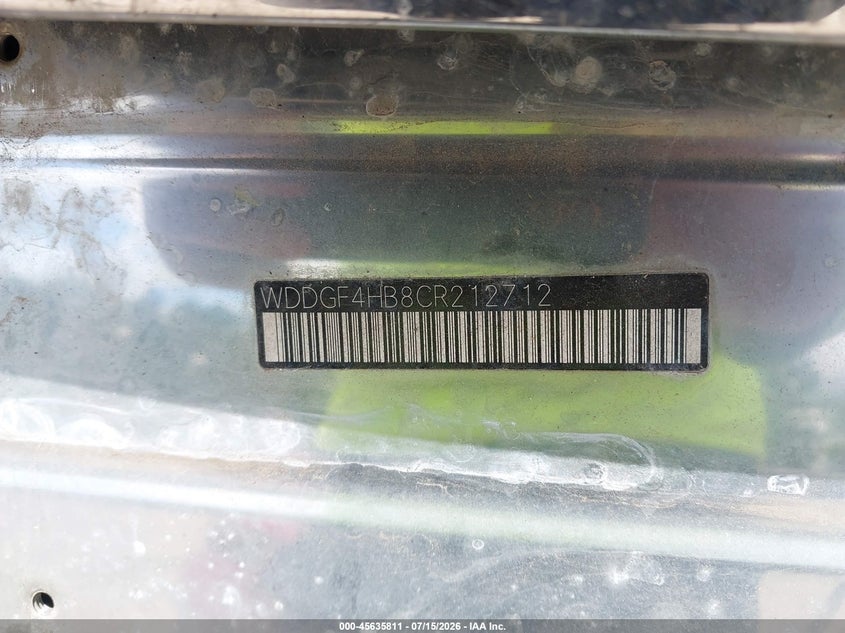2012 Mercedes-benz C-klasse VIN WDDGF4HB8CR212712 IAAI salvage auction — TOTAL BURN, Wait Title, sold $175 on 2026-08-14 (photo 9)