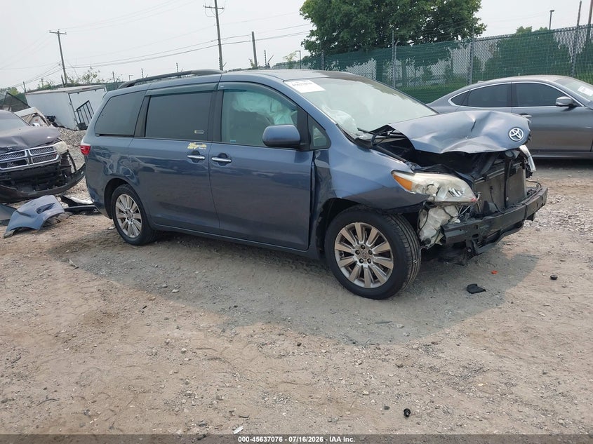 2015 Toyota Sienna VIN 5TDDK3DC0FS105337 IAAI salvage auction — FRONT END, Wait Title, sold $1,700 on 2026-08-02 (photo 1)