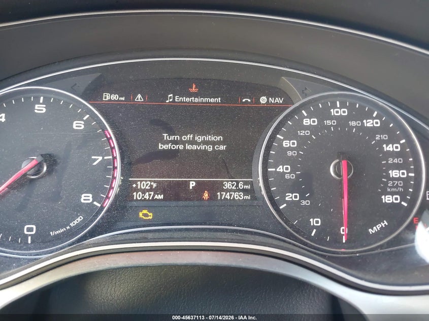 2014 Audi A7 VIN WAUWGAFC3EN095948 IAAI salvage auction — FRONT END, Salvage Title, sold $1,250 on 2026-07-30 (photo 7)