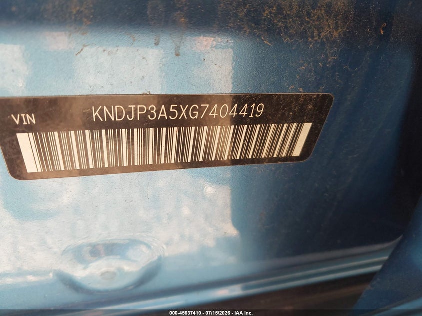 2016 Kia Soul VIN KNDJP3A5XG7404419 IAAI salvage auction — NORMAL WEAR, Clear (Illinois), sold $500 on 2026-07-22 (photo 9)