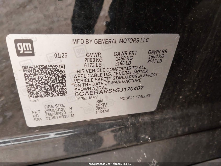 2025 Buick Enclave VIN 5GAERARS5SJ170407 IAAI salvage auction — FRONT END, Enterprise Vehicles Clear Only (Florida), sold $18,600 on 2026-07-30 (photo 9)