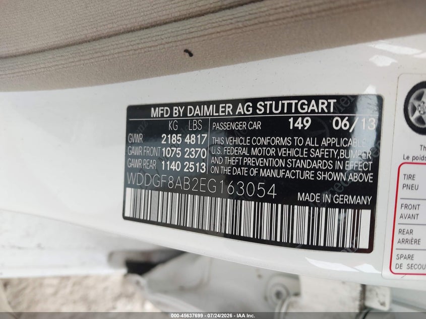2014 Mercedes-benz VIN WDDGF8AB2EG163054 IAAI salvage auction — LEFT REAR, Wait Title, sold $1,450 on 2026-08-11 (photo 9)