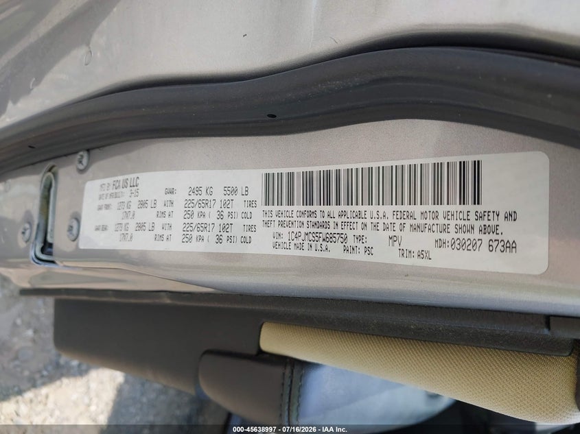 2015 Jeep Cherokee VIN 1C4PJMCS5FW685750 IAAI salvage auction — SIDE, Clear (Virginia), sold $2,000 on 2026-08-06 (photo 9)